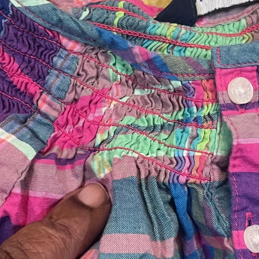 Ralph Lauren Girls Plaid Smocked Dress 6X Pink Purple‎ Green Button Front Pony